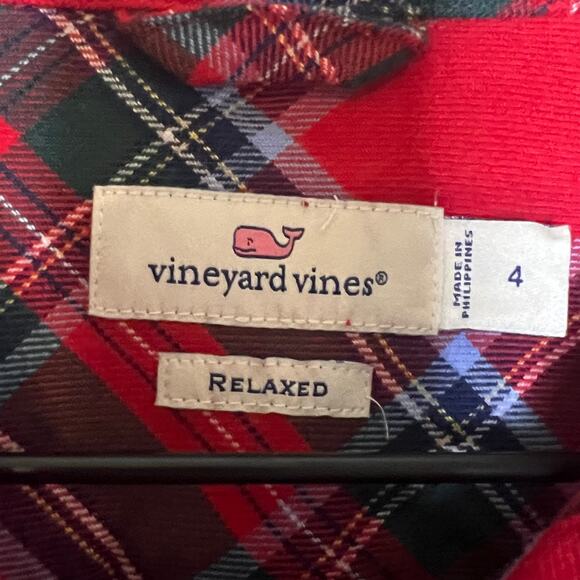 Vineyard Vines Flannel Red Plaid Tartan Shirt Women’s Sz 4 Festive Holiday - Picture 7 of 12